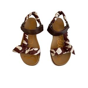 Sam Edelman Ashie Wedge Sandals Womens Size 7.5 Brown White Print Scarf Wrap